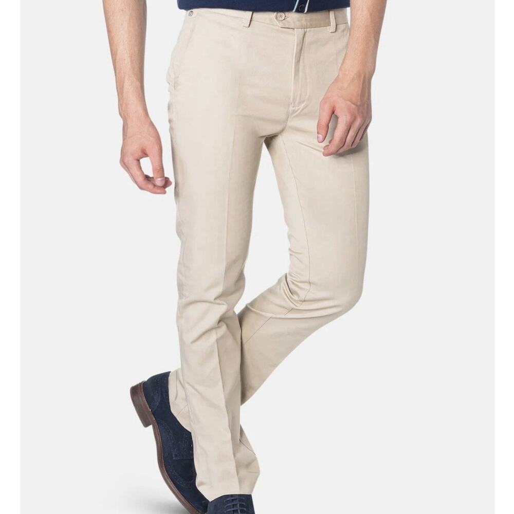 Merc London Men’s Sta Press Trousers Winston Pants 32x32.5 Khaki Straight Leg